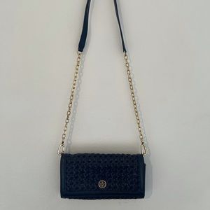 Tory Burch crossbody black woven back with gold accents